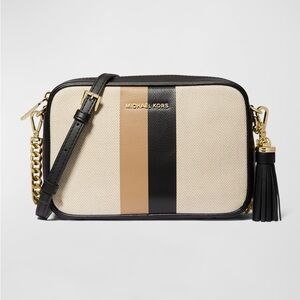 NWT Michael Kors Beige and Black Striped Crossbody Bag